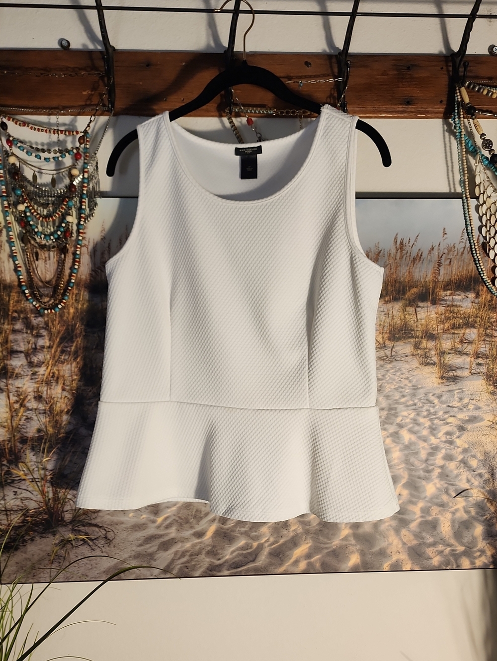Ann Taylor White Textured Peplum Tank